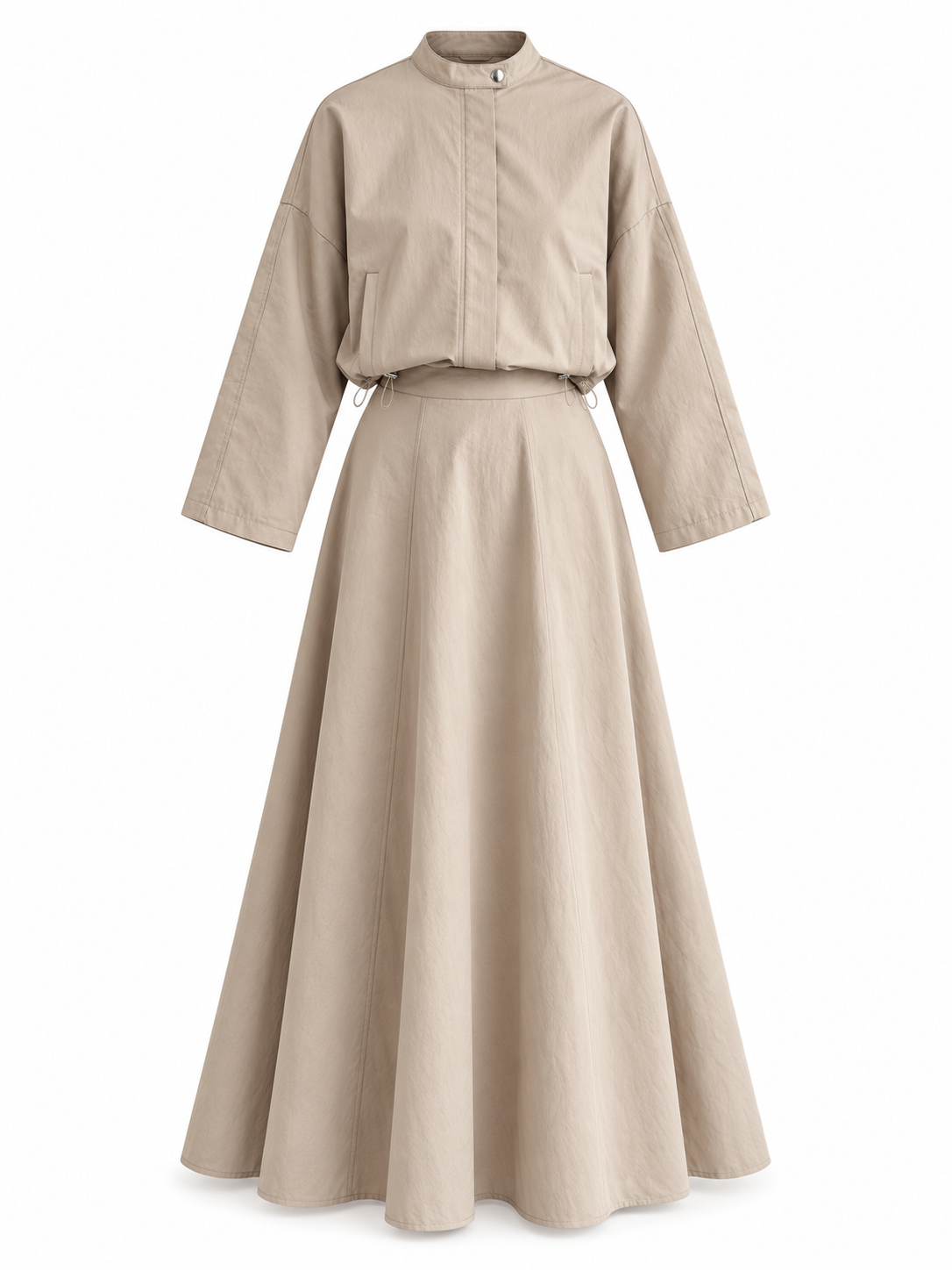 Ensemble L’Allure beige sur fond blanc : veste courte et jupe longue