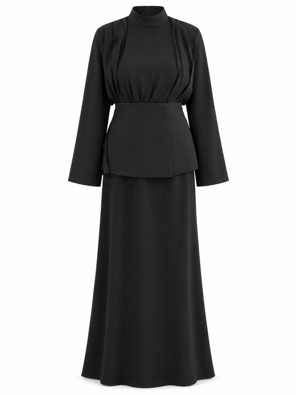 Ensemble 3 pièces La Muse noir sur fond blanc : haut, jupe et ceinture
