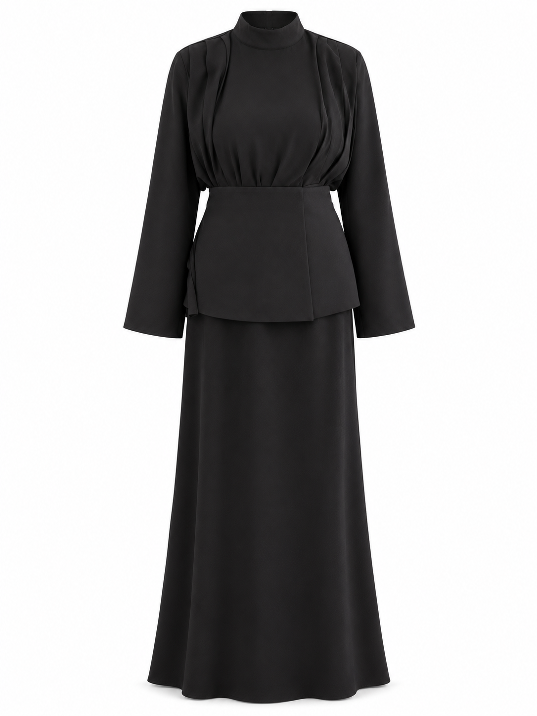Ensemble 3 pièces La Muse noir sur fond blanc : haut, jupe et ceinture