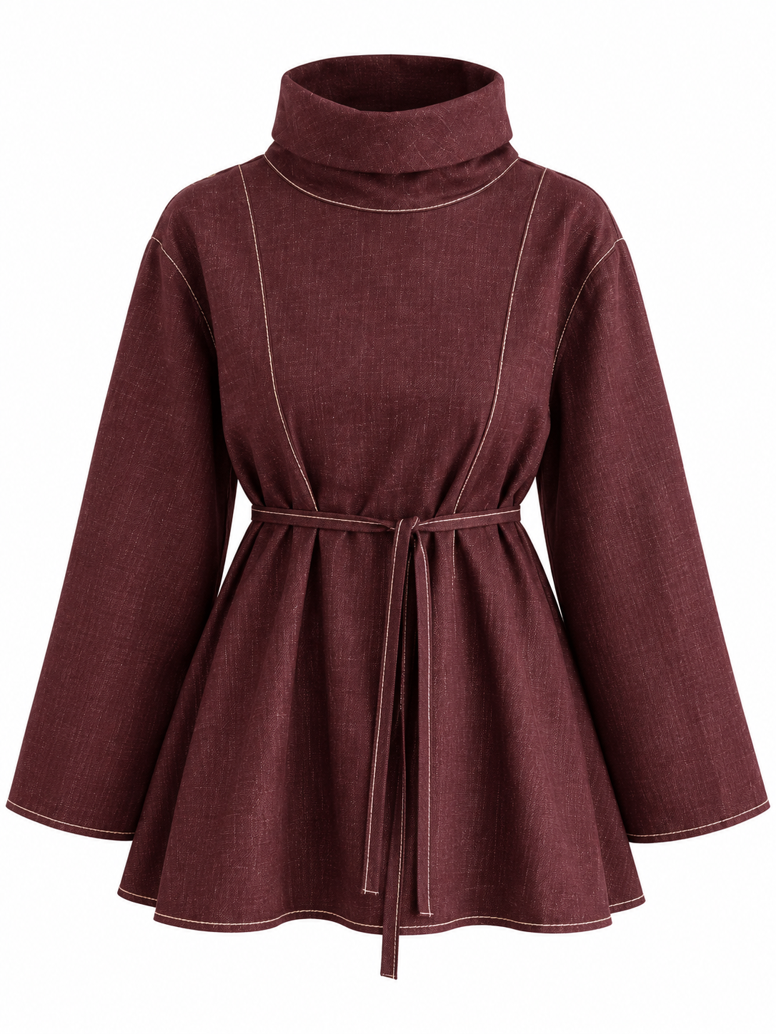 Haut en denim L’Esquisse bordeaux sur fond blanc, vue de face